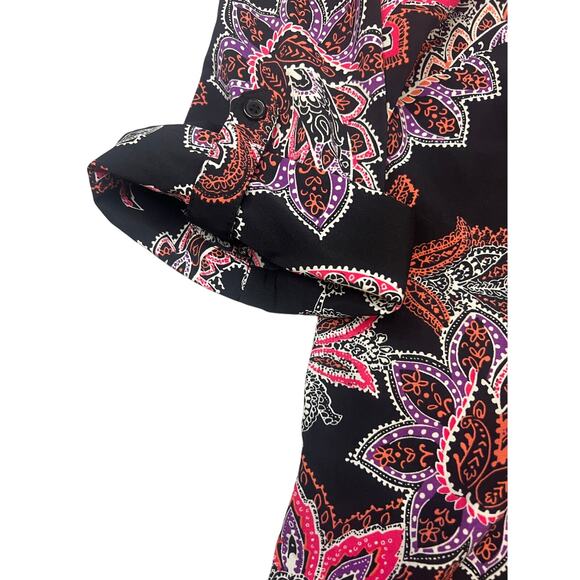 Catherines 0X 14/16 W Paisley Button Front Blouse Black Pink Purple 3/4 Sleeve - Picture 2 of 8